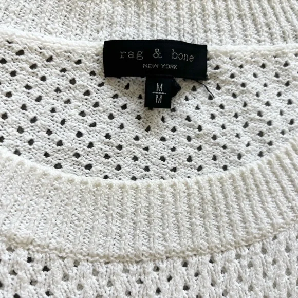 RAG & BONE White Crew Neck Sweater with Perforated/Open Knit Texture Trendy Chic - Picture 2 of 7